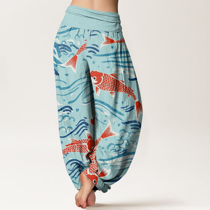 Buddha Stones Casual Wave Koi Pattern Women's Elastic Waist Harem Pants - image 9