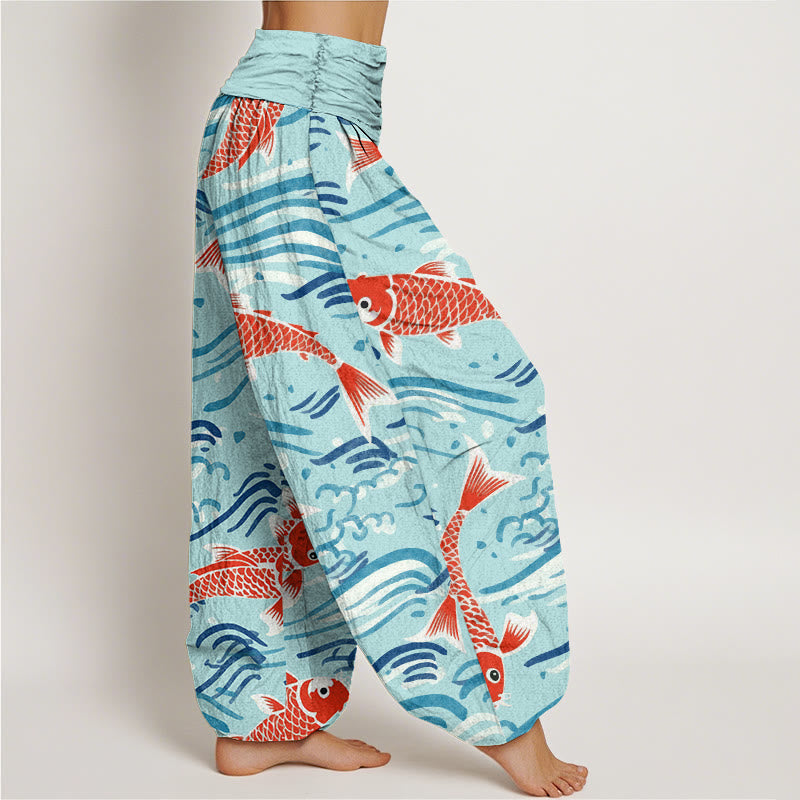 Buddha Stones Casual Wave Koi Pattern Women's Elastic Waist Harem Pants - image 8