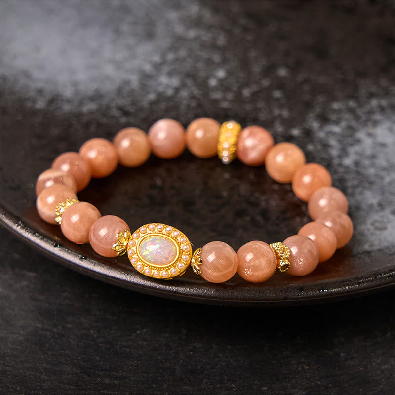 Buddha Stones Natural Peach Moonstone Adjustable Soothing Bracelet - Peach Moonstone(Wrist Circumference: 5.5-6.3in(14-16cm)) - image 0