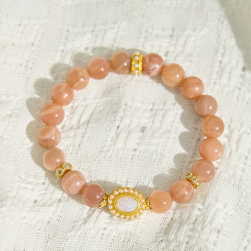 Buddha Stones Natural Peach Moonstone Adjustable Soothing Bracelet - image 4