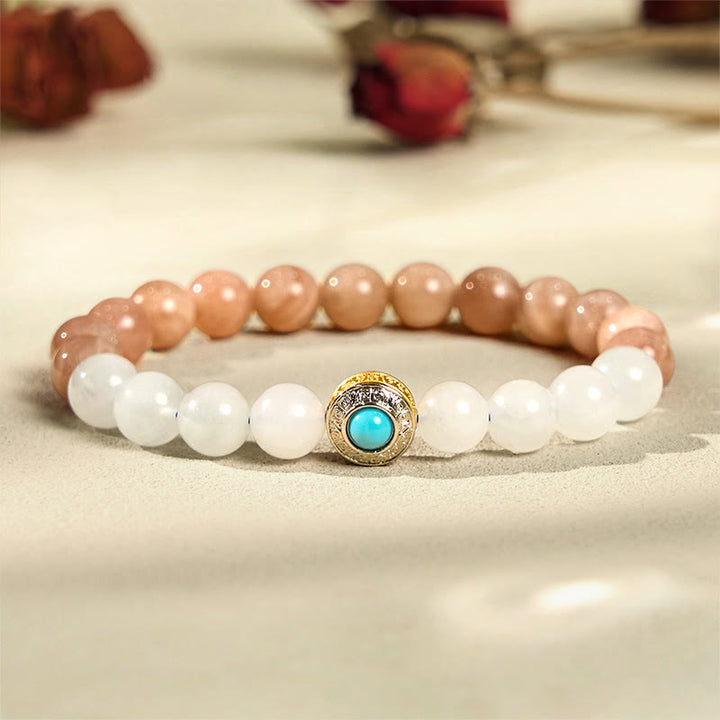Buddha Stones Natural Peach Moonstone Aquamarine Soothing Bracelet - image 2