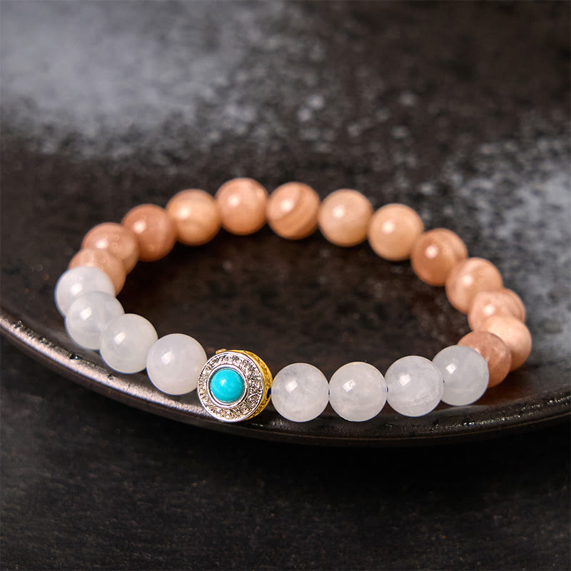 Buddha Stones Natural Peach Moonstone Aquamarine Soothing Bracelet - Peach Moonstone(Wrist Circumference: 5.5-6.3in(14-16cm)) - image 0