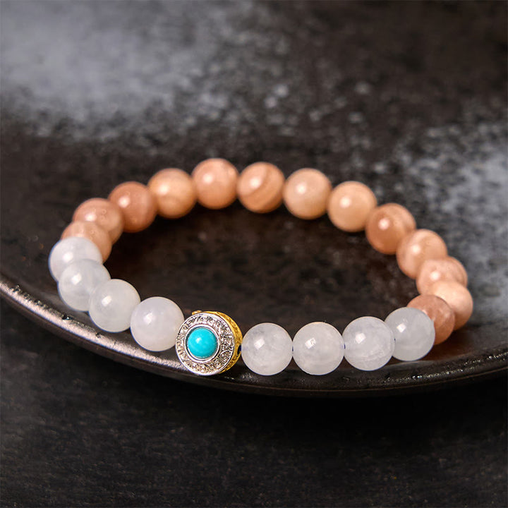 Buddha Stones Natural Peach Moonstone Aquamarine Soothing Bracelet - Peach Moonstone(Wrist Circumference: 5.5-6.3in(14-16cm)) - image 0