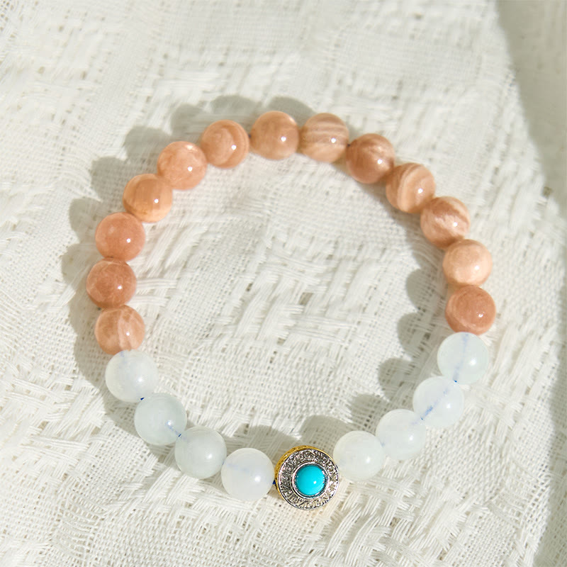 Buddha Stones Natural Peach Moonstone Aquamarine Soothing Bracelet - image 3