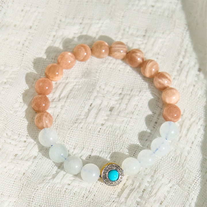Buddha Stones Natural Peach Moonstone Aquamarine Soothing Bracelet - image 3
