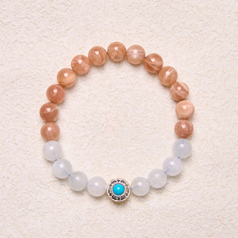 Buddha Stones Natural Peach Moonstone Aquamarine Soothing Bracelet - image 4