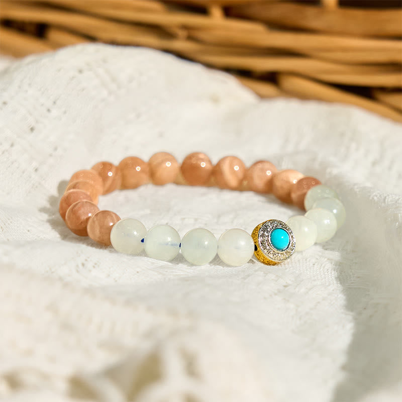Buddha Stones Natural Peach Moonstone Aquamarine Soothing Bracelet - image 1