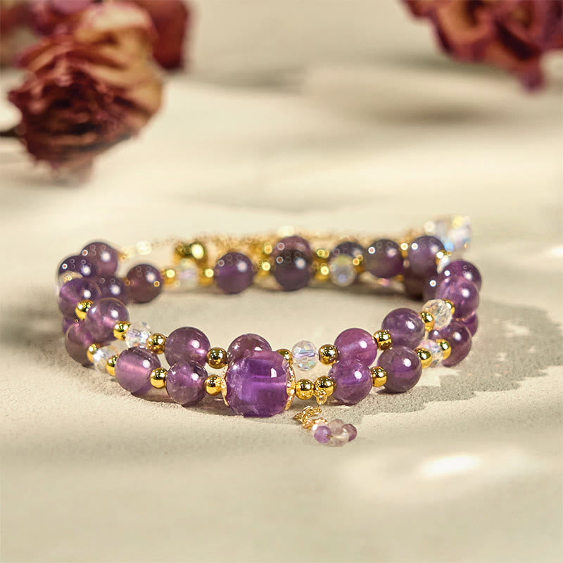 Buddha Stones Natural Amethyst Square Bead Meditation Healing Double Wrap Bracelet - image 1
