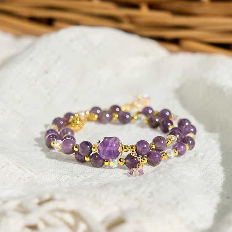 Buddha Stones Natural Amethyst Square Bead Meditation Healing Double Wrap Bracelet - image 3