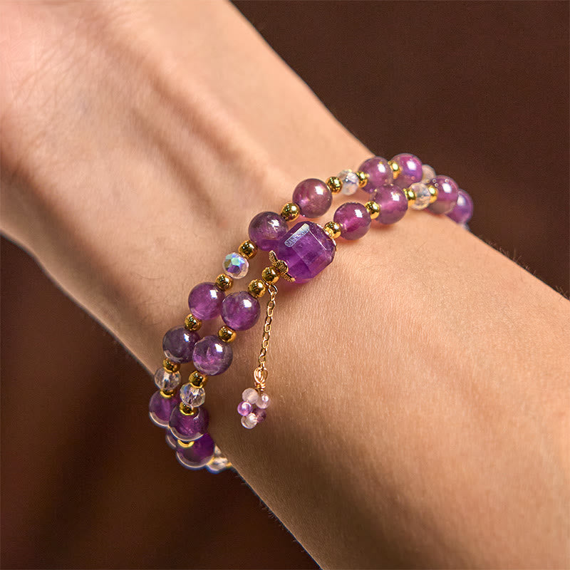 Buddha Stones Natural Amethyst Square Bead Meditation Healing Double Wrap Bracelet - image 4