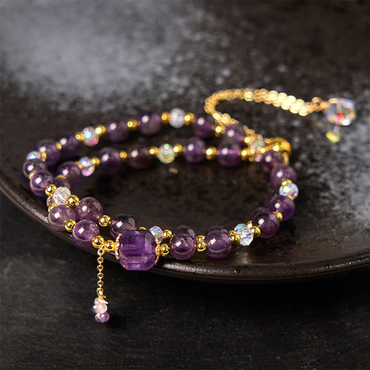 Buddha Stones Natural Amethyst Square Bead Meditation Healing Double Wrap Bracelet - image 2
