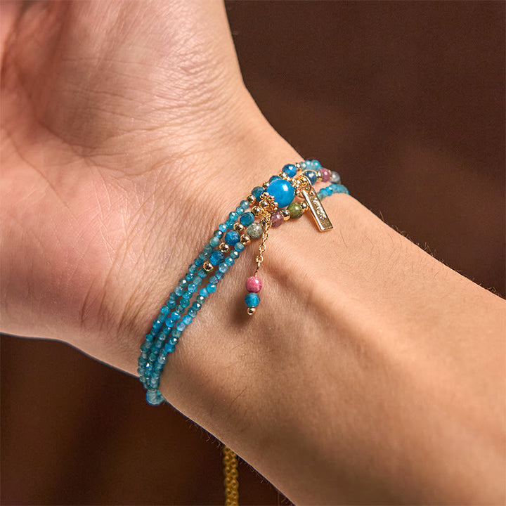 Buddha Stone 3mm Natural Apatite Ultra-thin Beads 14k Gold Plated Copper Creativity Triple Wrap Bracelet - image 6