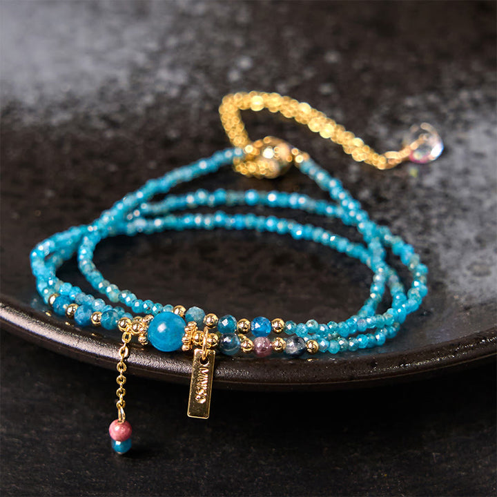 Buddha Stone 3mm Natural Apatite Ultra-thin Beads 14k Gold Plated Copper Creativity Triple Wrap Bracelet - 3mm Apatite(Wrist Circumference: 14-15cm) - image 0