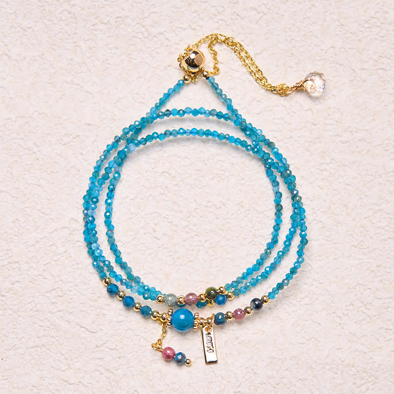 Buddha Stone 3mm Natural Apatite Ultra-thin Beads 14k Gold Plated Copper Creativity Triple Wrap Bracelet - image 4