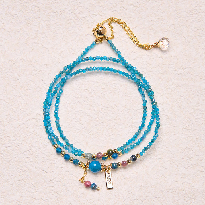 Buddha Stone 3mm Natural Apatite Ultra-thin Beads 14k Gold Plated Copper Creativity Triple Wrap Bracelet - image 4