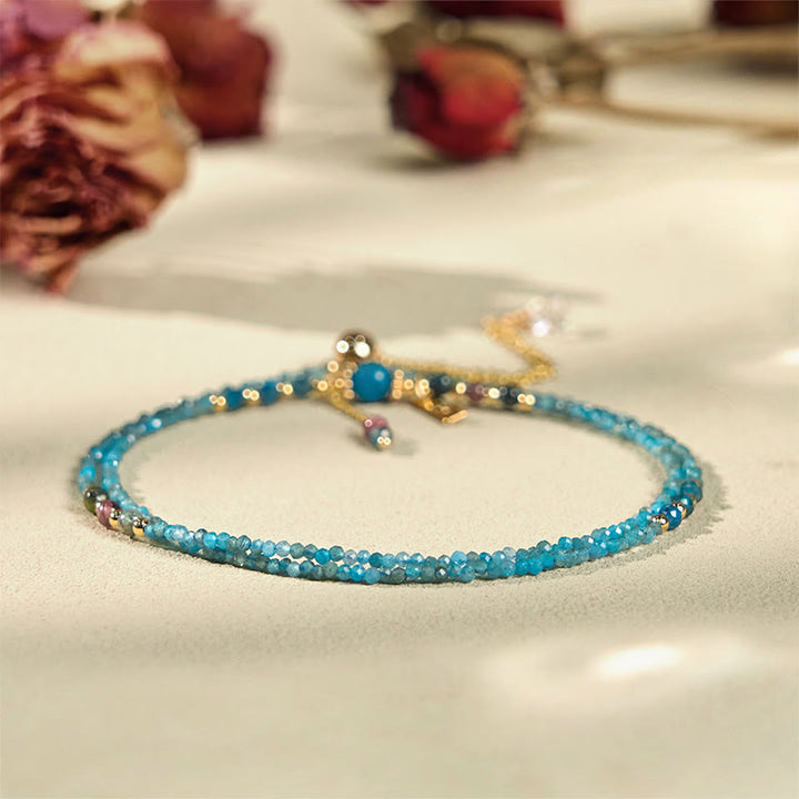 Buddha Stone 3mm Natural Apatite Ultra-thin Beads 14k Gold Plated Copper Creativity Triple Wrap Bracelet - image 2