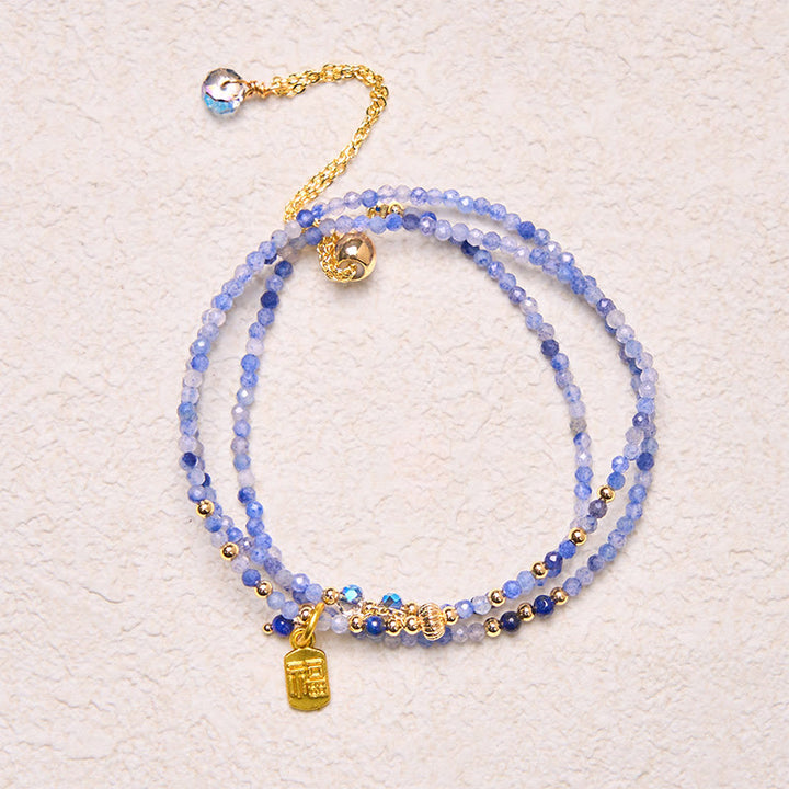 Buddha Stones 3mm Ultra-thin Beads Natural Lazurite Triple Wrap Fu Character Positive Bracelet - image 3