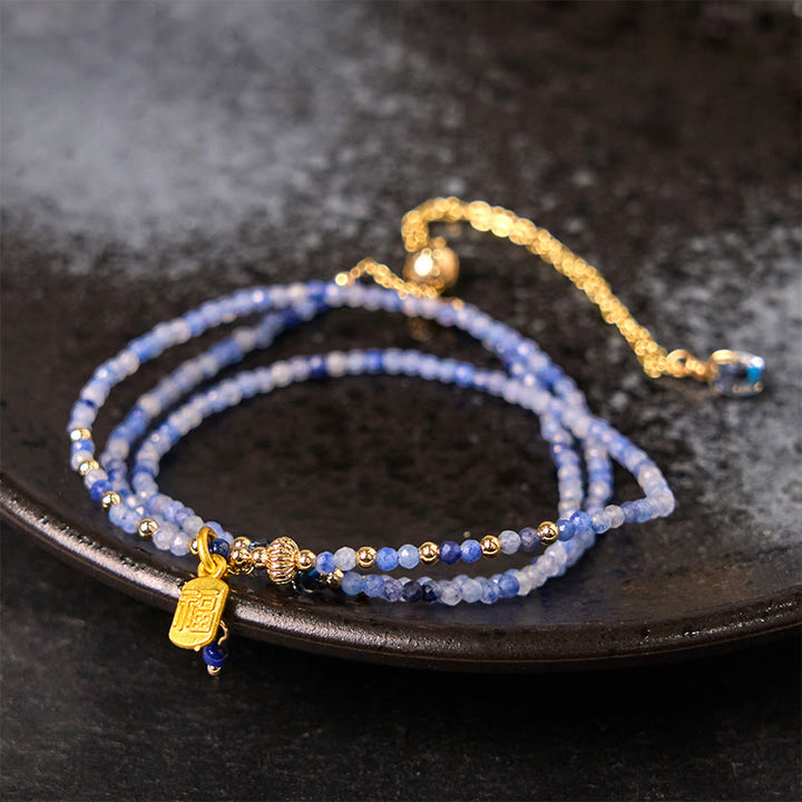 Buddha Stones 3mm Ultra-thin Beads Natural Lazurite Triple Wrap Fu Character Positive Bracelet - 3mm Lazurite(Wrist Circumference: 14-15cm) - image 0