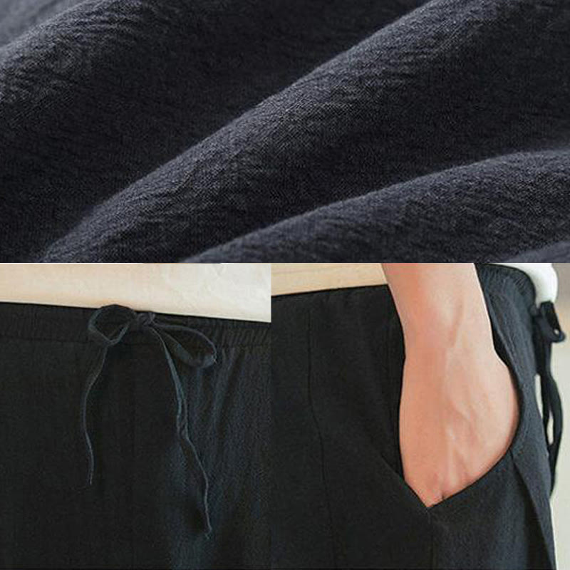 Buddha Stones Crane Embroidery Cotton Men's Cropped Harem Pants With Pockets - image 31