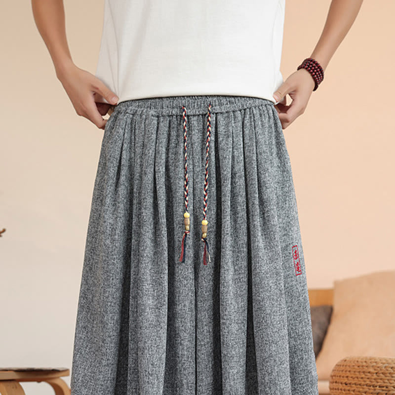 Buddha Stones Summer Characters Embroidery Drawstring Men's Cropped Ankle-Length Harem Pants With Pockets - image 12