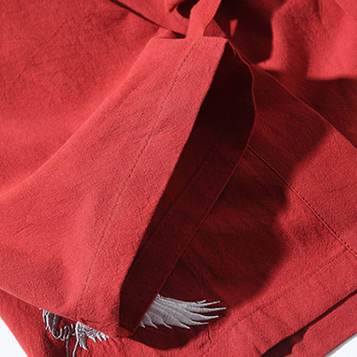 Buddha Stones Embroidery Flying White Cranes Cotton Linen Open Front Jacket Men's Kimono - image 10