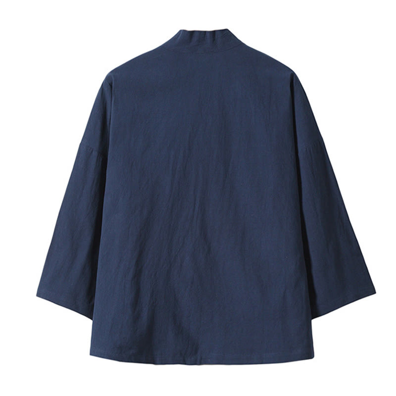 Buddha Stones Embroidery Flying White Cranes Cotton Linen Open Front Jacket Men's Kimono - image 16