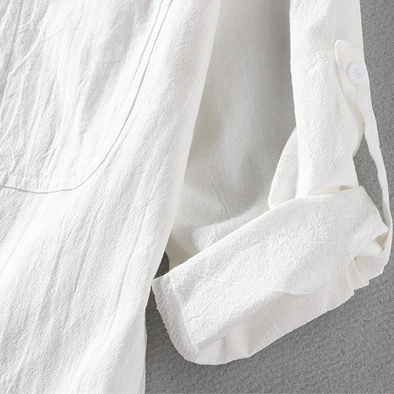 Buddha Stones Summer Solid Men's Buttons Half Sleeve Cotton Linen Shirt - image 13