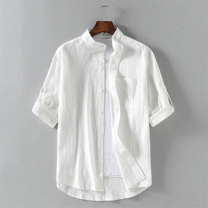 Buddha Stones Summer Solid Men's Buttons Half Sleeve Cotton Linen Shirt - White - US/UK/AU46，EU56 (5XL) - image 2