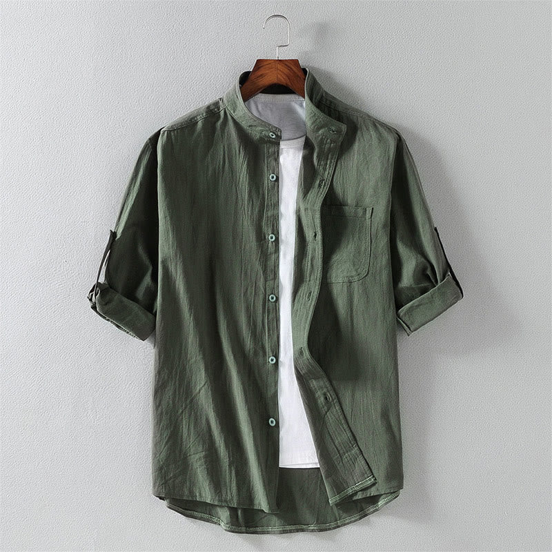 Buddha Stones Summer Solid Men's Buttons Half Sleeve Cotton Linen Shirt - DarkSeaGreen - US/UK/AU46，EU56 (5XL) - image 16