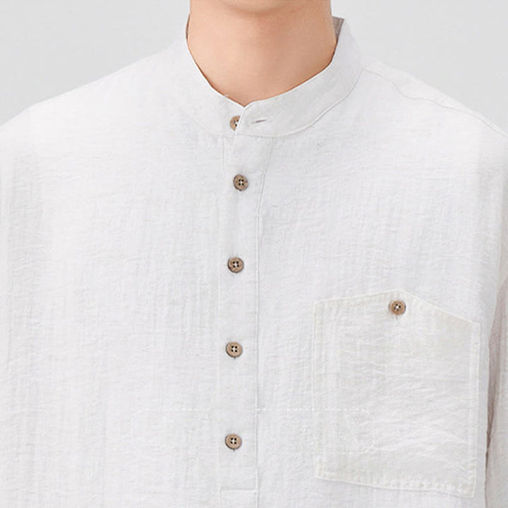 Buddha Stones Summer Plain Half Buttons Design Men's Half Sleeve Shirt - image 3