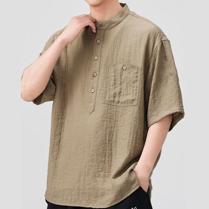 Buddha Stones Summer Plain Half Buttons Design Men's Half Sleeve Shirt - image 8