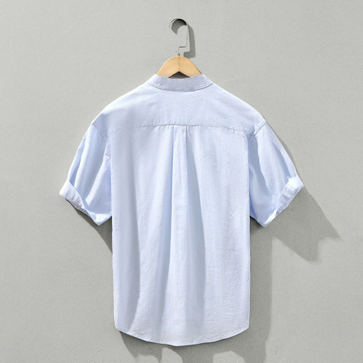 Buddha Stones Summer Solid Men's Half Button Short Sleeve Cotton Shirt - image 2