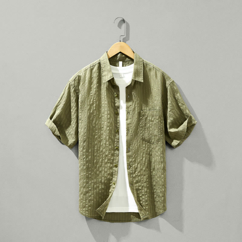 Buddha Stones Summer Solid Breathable Men's Buttons Short Sleeve Tencel Shirt - DarkKhaki - US/UK/AU42，EU52 (3XL) - image 0