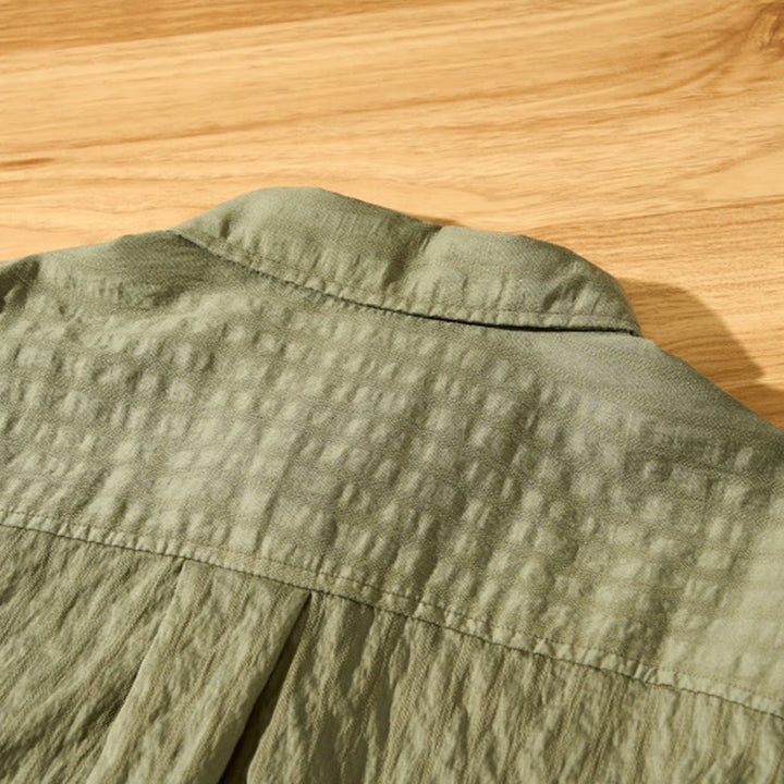 Buddha Stones Summer Solid Breathable Men's Buttons Short Sleeve Tencel Shirt - image 6