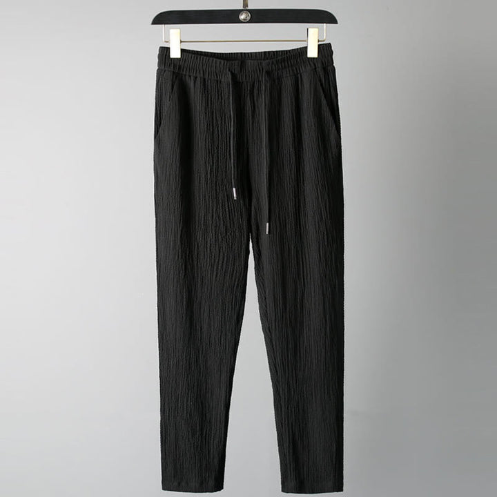 Buddha Stones 2Pcs Solid Color Wrinkle V-Neck Short Sleeve T-shirt Pants Clothing Men's Set - image 2