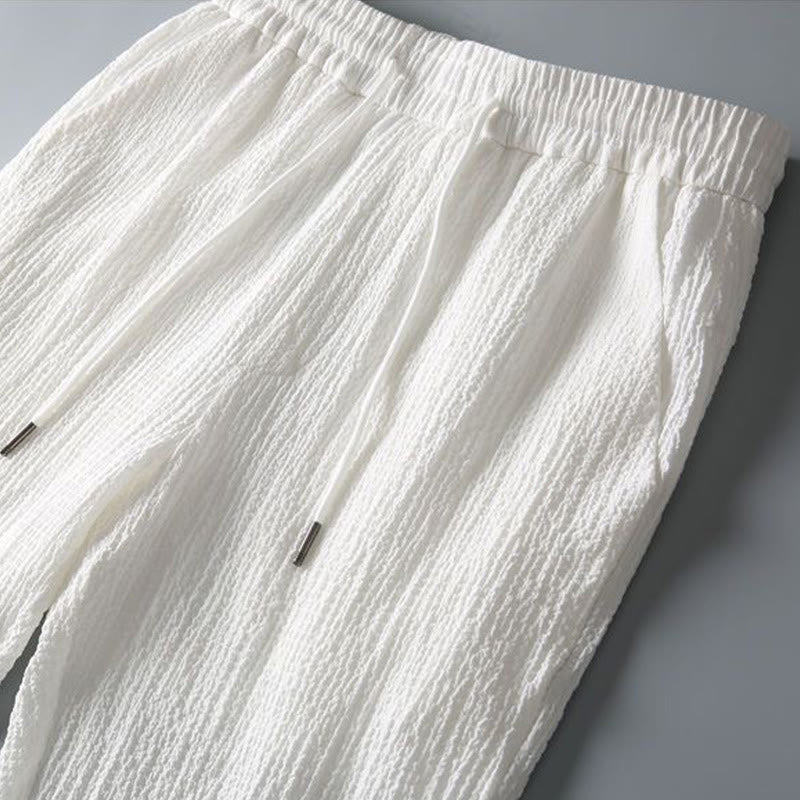 Buddha Stones 2Pcs Solid Color Wrinkle V-Neck Short Sleeve T-shirt Pants Clothing Men's Set - image 16