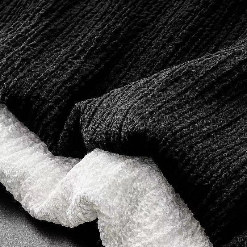 Buddha Stones 2Pcs Solid Color Wrinkle V-Neck Short Sleeve T-shirt Pants Clothing Men's Set - image 6