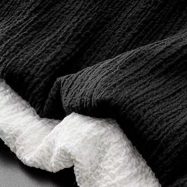 Buddha Stones 2Pcs Solid Color Wrinkle V-Neck Short Sleeve T-shirt Pants Clothing Men's Set - image 6