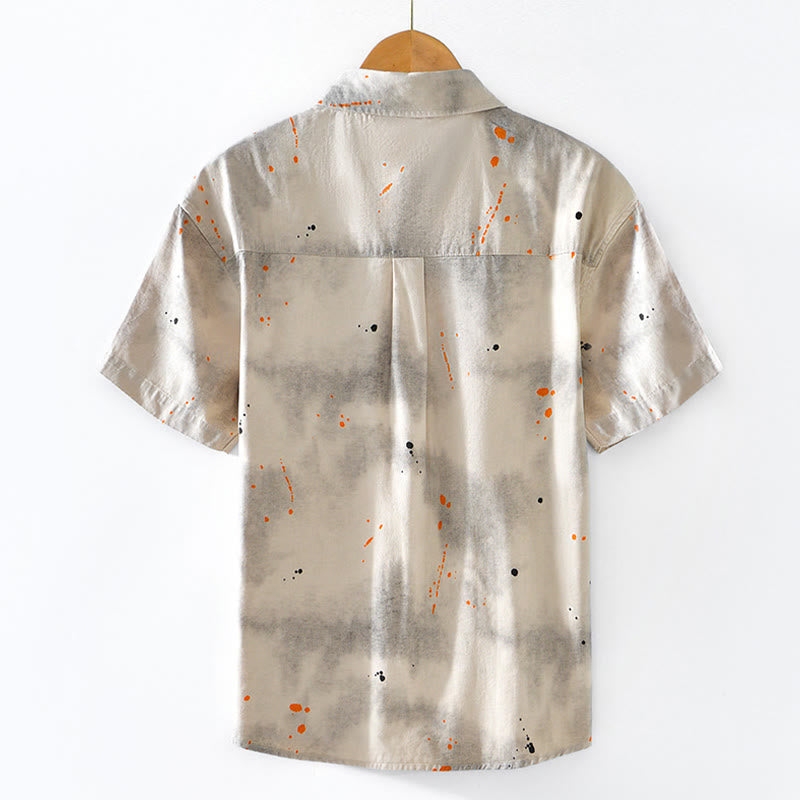 Buddha Stones Summer Ink Splashing Color Men's Button Short Sleeve Cotton Shirt - image 1