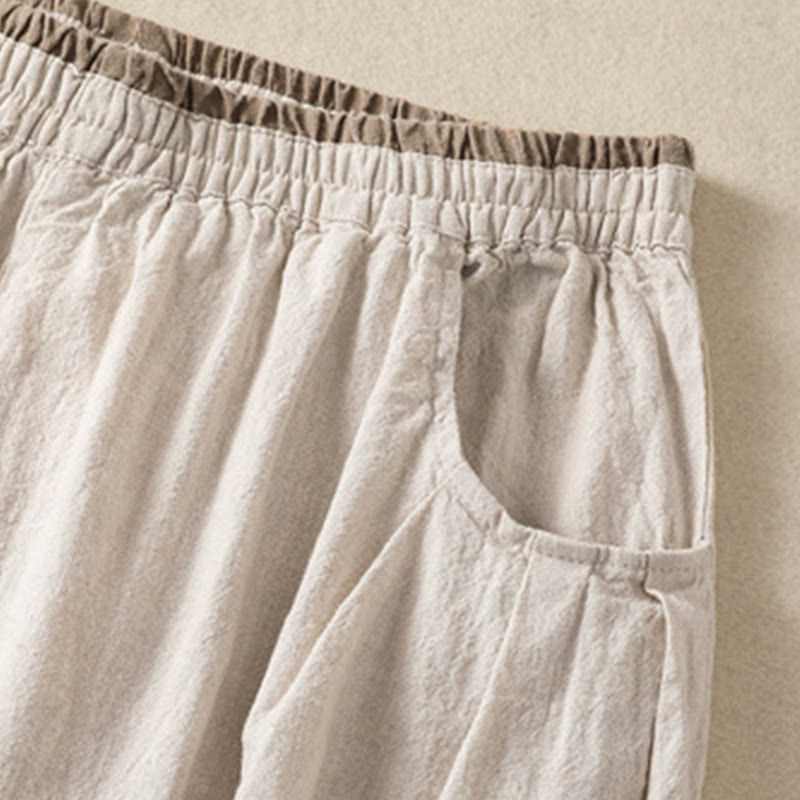 Buddha Stones Vintage Commute Solid Color Simple Design 7-8 Length High Waist Women's Harem Cotton Linen Pants With Pockets - image 1