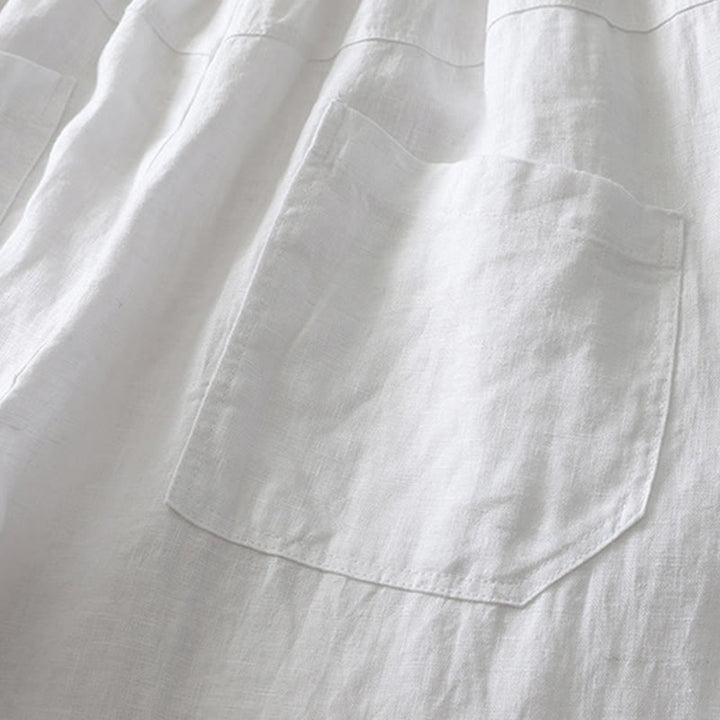 Buddha Stones Summer Daily Solid Color Elastic Waistband Design Women's Wide Leg Cotton Linen Pants With Pockets - image 17