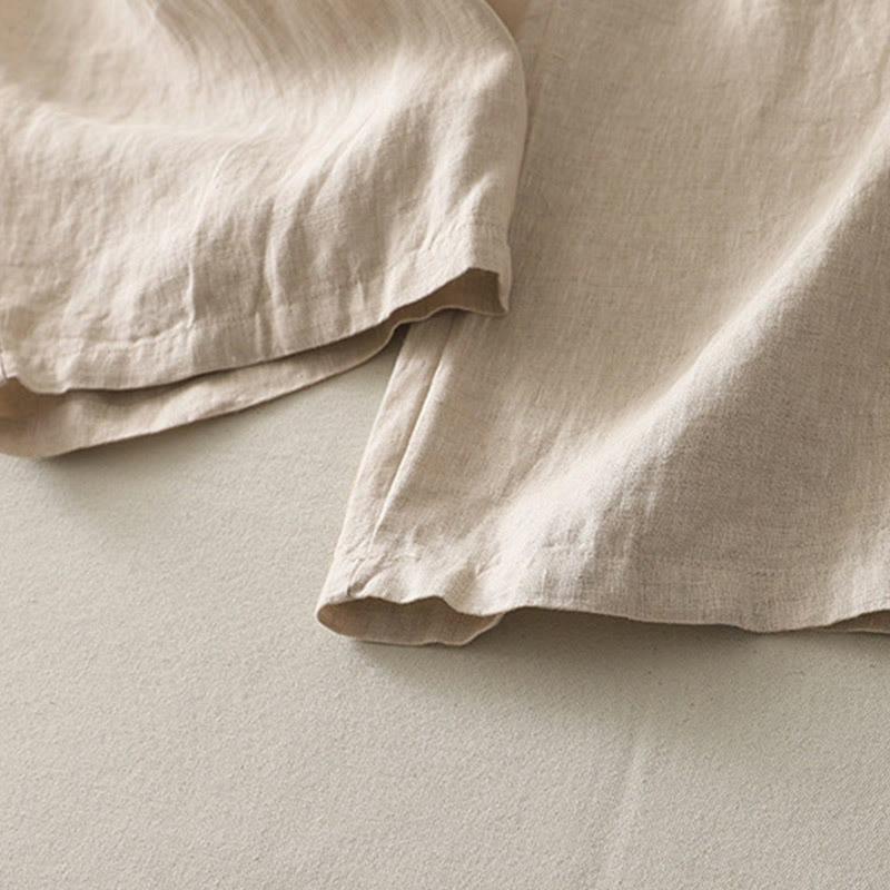 Buddha Stones Summer Daily Solid Color Elastic Waistband Design Women's Wide Leg Cotton Linen Pants With Pockets - image 3