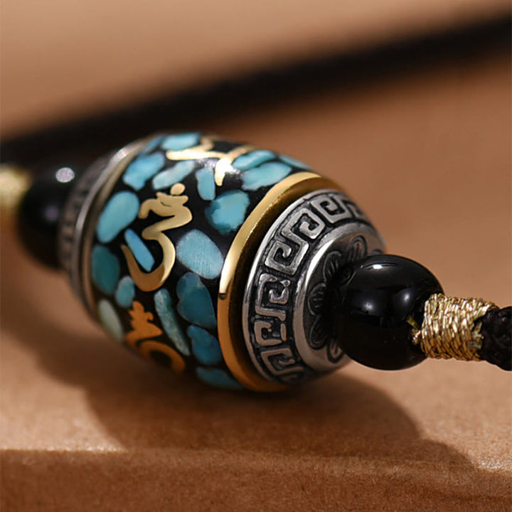 Buddha Stones Tibet Om Mani Padme Hum Dzi Bead Pattern Protection Rotatable Necklace Pendant - image 3