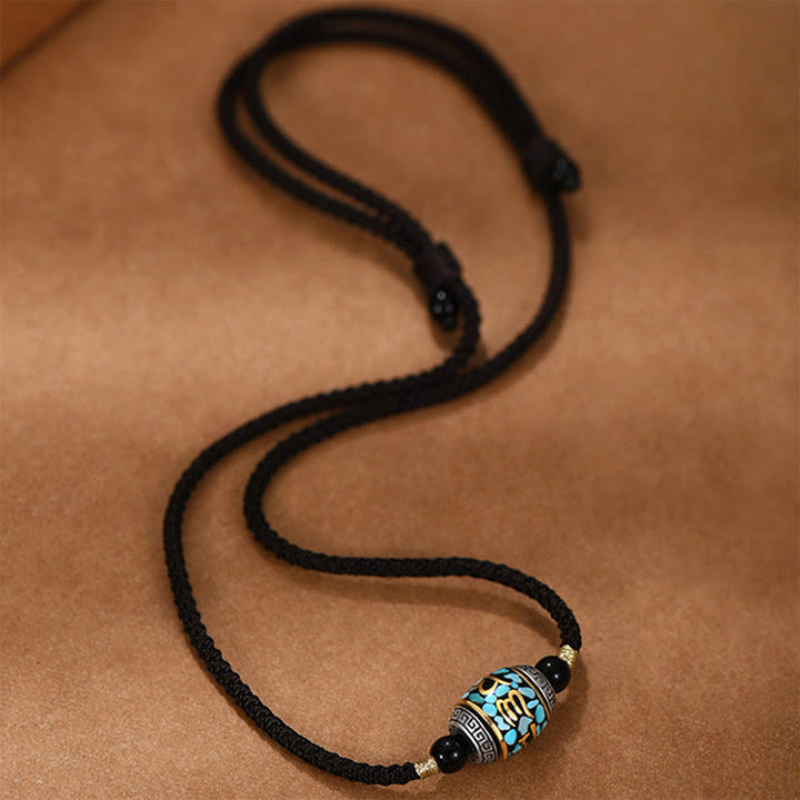 Buddha Stones Tibet Om Mani Padme Hum Dzi Bead Pattern Protection Rotatable Necklace Pendant - image 2