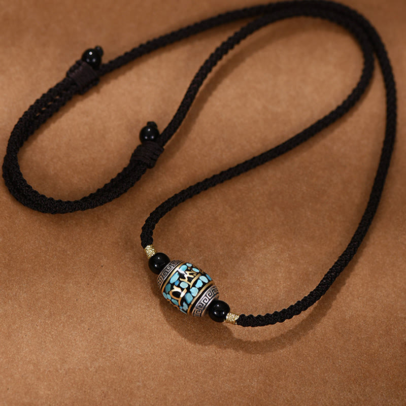 Buddha Stones Tibet Om Mani Padme Hum Dzi Bead Pattern Protection Rotatable Necklace Pendant - image 1
