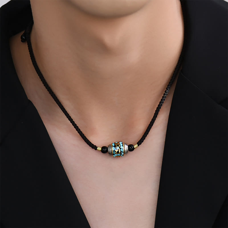 Buddha Stones Tibet Om Mani Padme Hum Dzi Bead Pattern Protection Rotatable Necklace Pendant - image 10