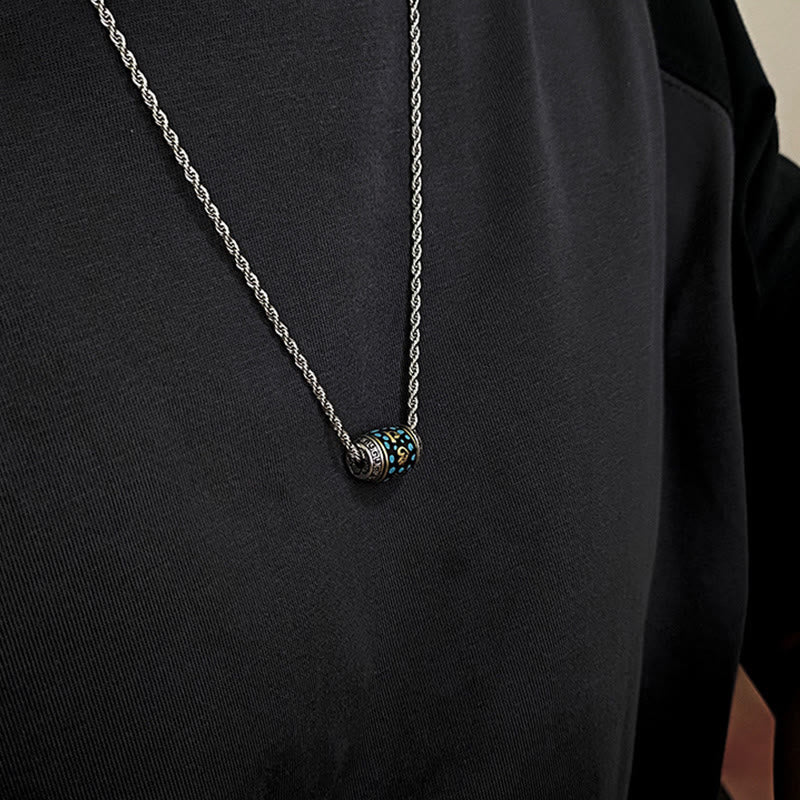 Buddha Stones Tibet Om Mani Padme Hum Dzi Bead Pattern Protection Rotatable Necklace Pendant - Titanium steel Chain & Dzi Bead - image 11