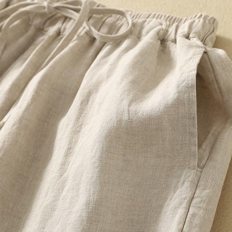 Buddha Stones Casual Retro Drawstring Embroidery Design Women's Cotton Linen 7-8 Length Pants With Pockets - image 3