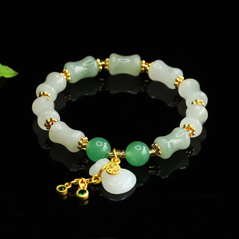 Buddha Stones Natural Tianshan Jade Fu Character Money Bag Pattern Prosperity Bracelet - Tianshan jade(Wrist Circumference: 15-17cm) - image 0