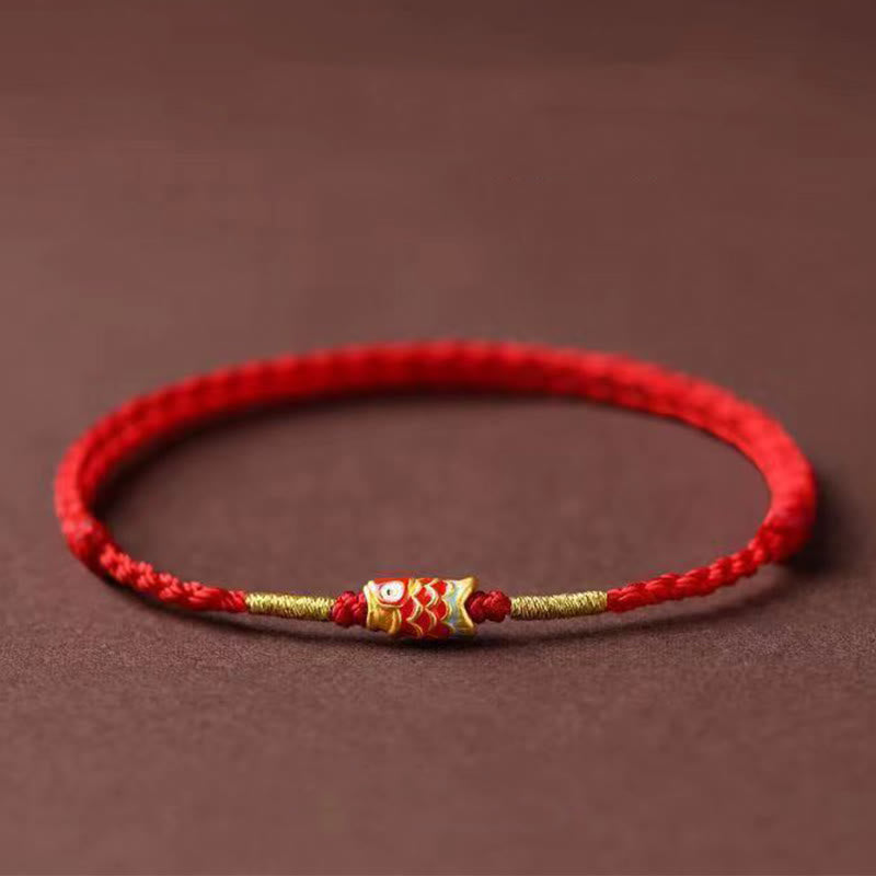 Buddha Stones Koi Fish Handmade Braided Red String Bracelet - Red String & Koi Fish - image 0